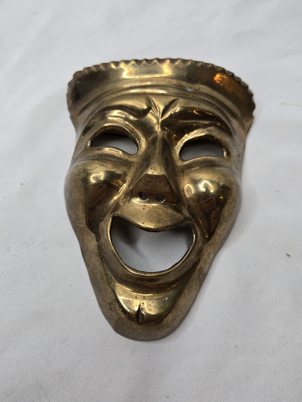 Vintage Brass Comedy Theater Mask Wall Hanging Decor Laughing Face 5”